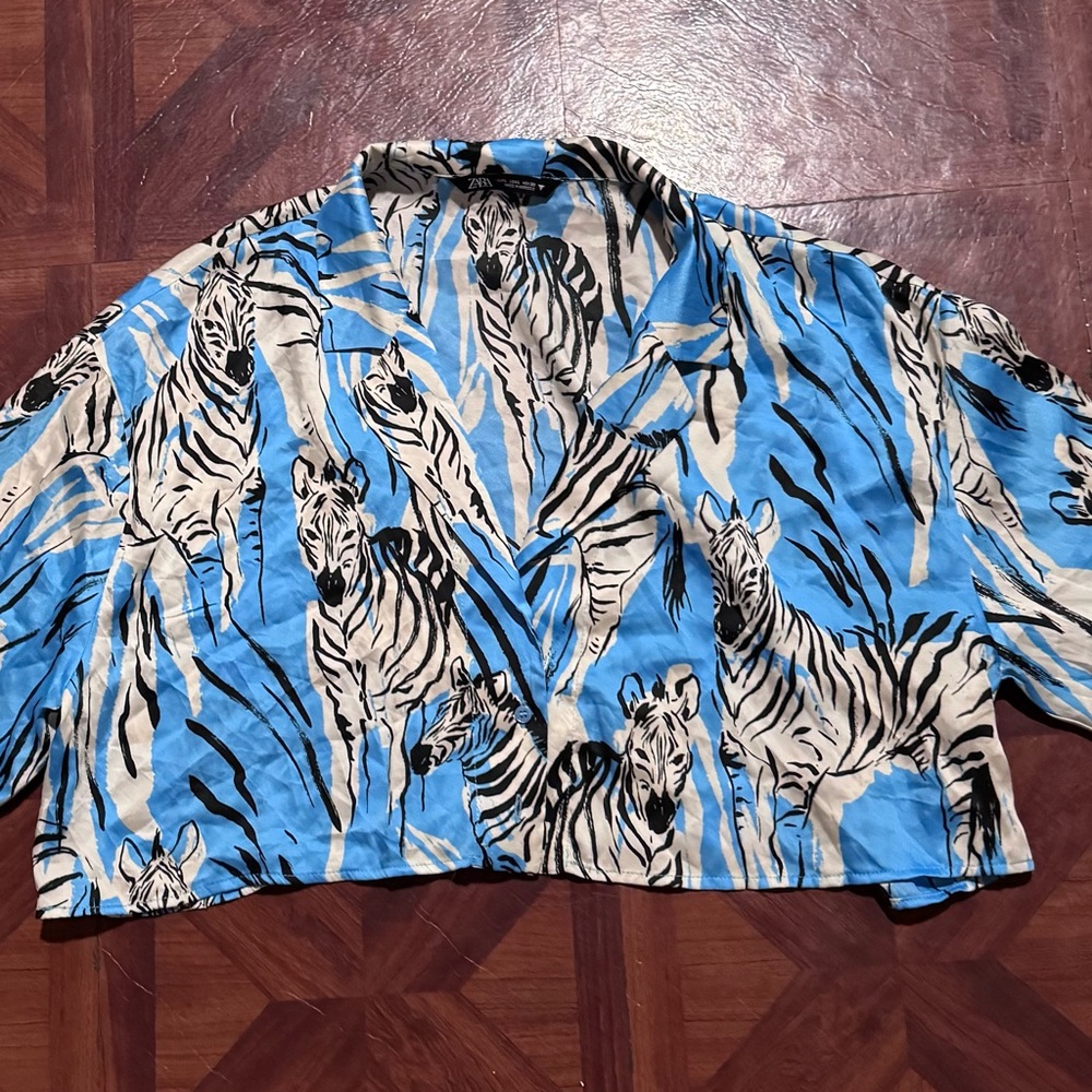 Zara Blue Zebra Print crop blouse
